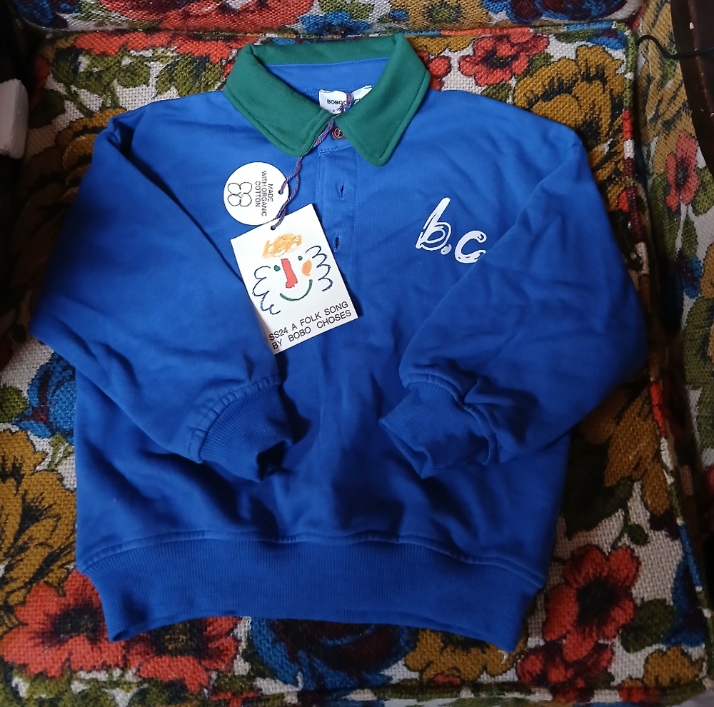 Bobo Choses Blue Shirt with Green Collar
